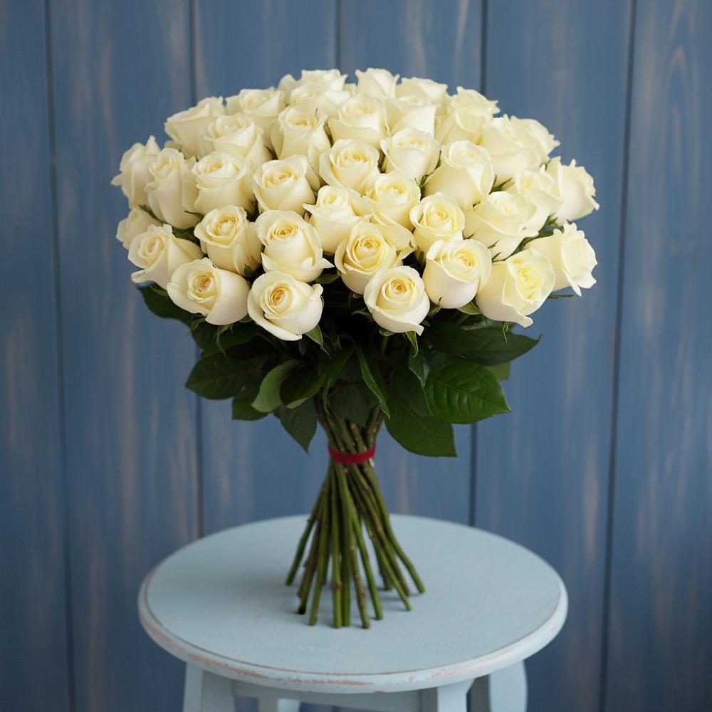 Букет 51 Белая роза Эдлесс Лав в Удобной Краснодарский край