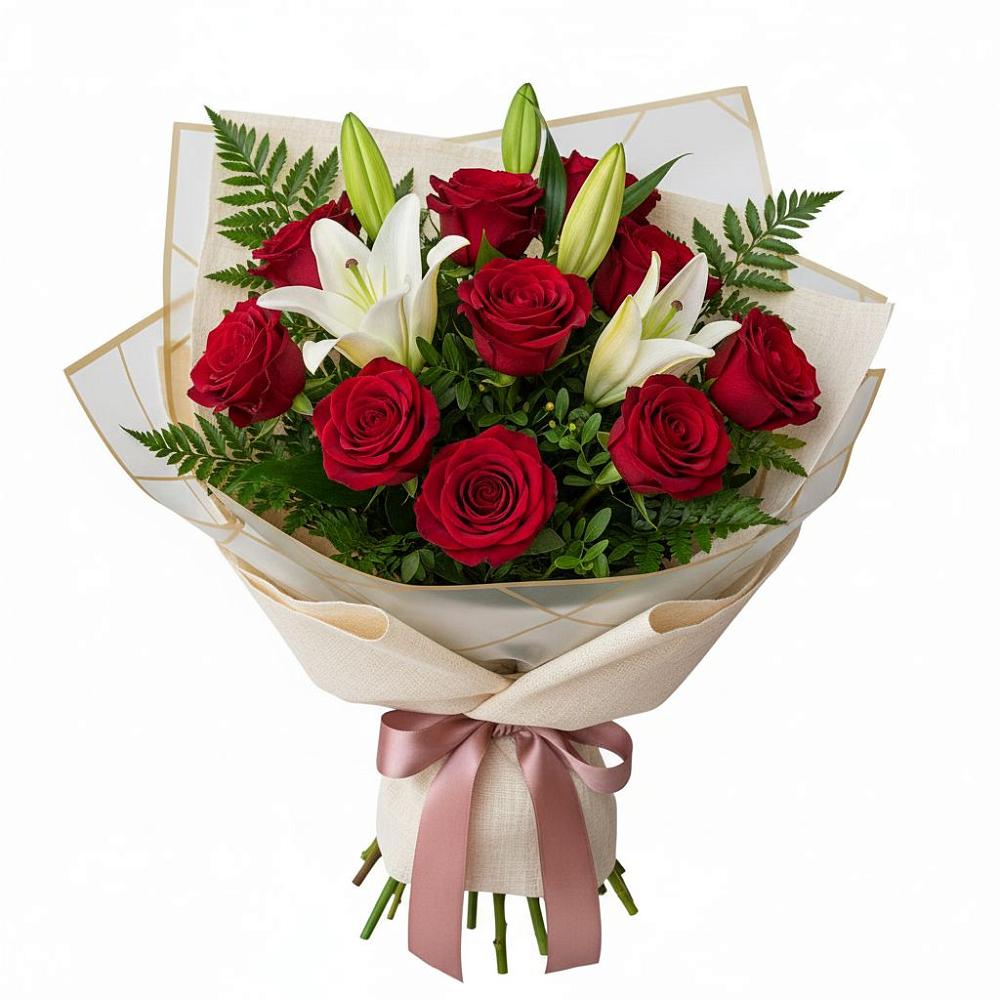 Букет цветов из: Лилии и Розы в Удобной Краснодарский край