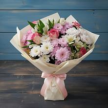 Букет цветов из:  Хризантемы, Альстромерии и Розы в Удобной Краснодарский край