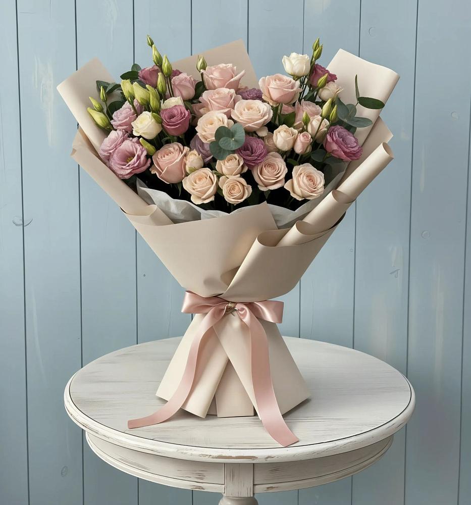 Букет цветов из: Розы и Лизиантусы в Удобной Краснодарский край